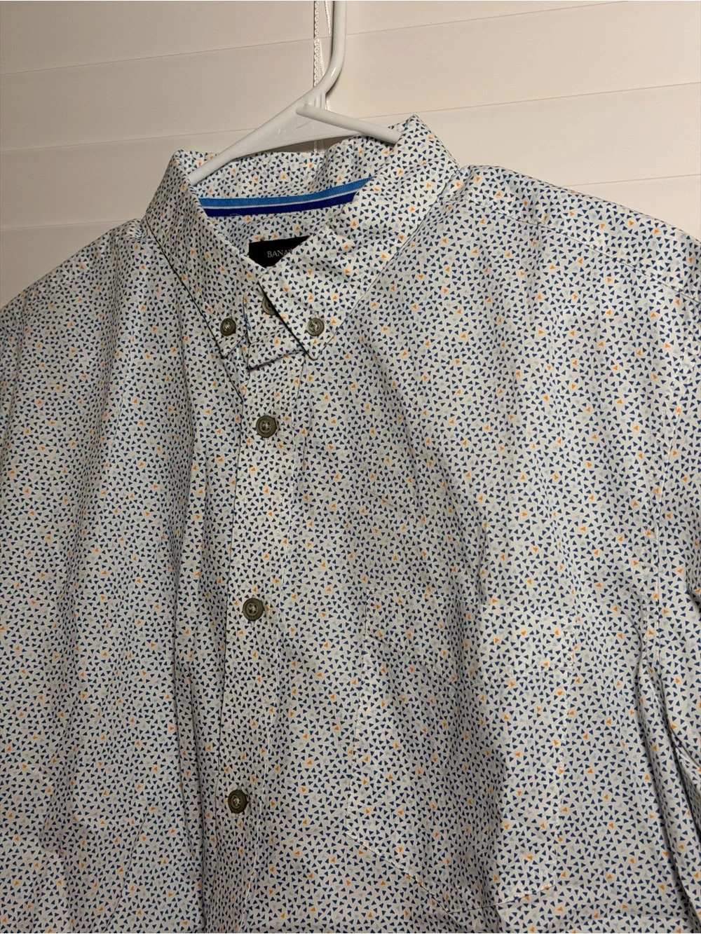 Banana Republic Short-Sleeve Button-Down Shirt - Light Blue & White Micro Dot